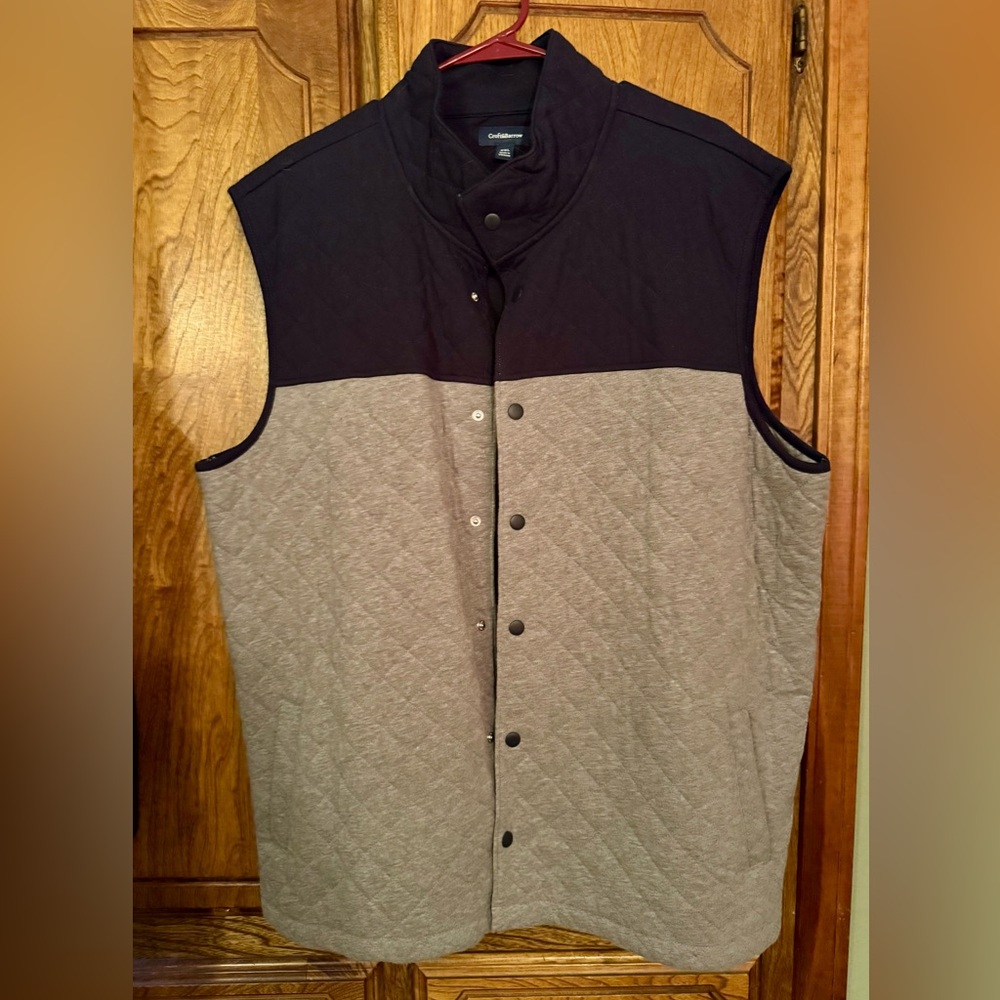 Croft & Barrow Quilted Vest XXL Black Gray Snap Front Lightweight NWOT